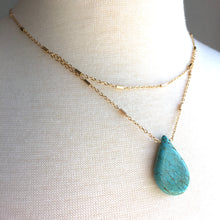 JPeace Designs Turquoise Droplet — Double Gold Chain Necklace
