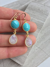 Turquoise Moonstone Earrings, in hand