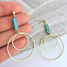 Turquoise Bar & Double Gold Hoop — Post Earrings