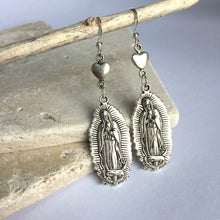 Silver Virgin Mary Heart Earrings