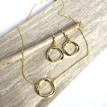 Gold wavy Circle Dangle Huggie Earrings Necklace set