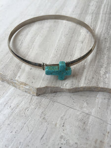 Turquoise Cross — Silver Bangle Bracelet