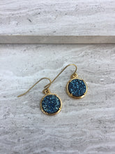 Blue druzy dot earrings —gold
