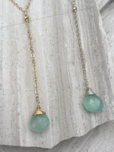 Cancun Lariat necklace, Aqua Chalcedony Gold & Sterling silver