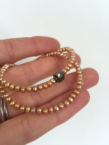 Caramel Pearl and Pyrite Bracelet