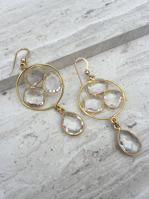 Quartz Crystal Trio Earrings gold