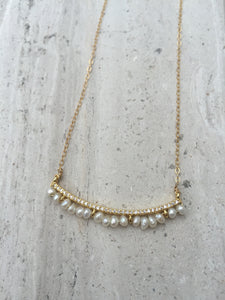 CZ bar and Freshwater pearl Necklace gold
