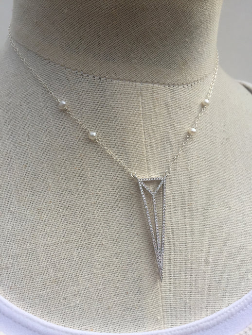CZ Art Deco Triangle Necklace silver