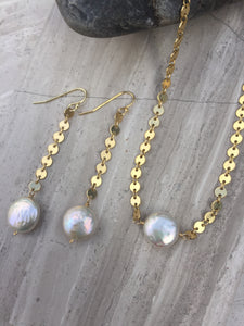Dime Pearl Flash Earrings and Necklace gold