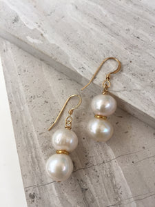 Double Pearl earrings, gold