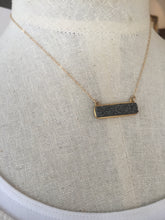 Druzy bar necklace, gold, charcoal