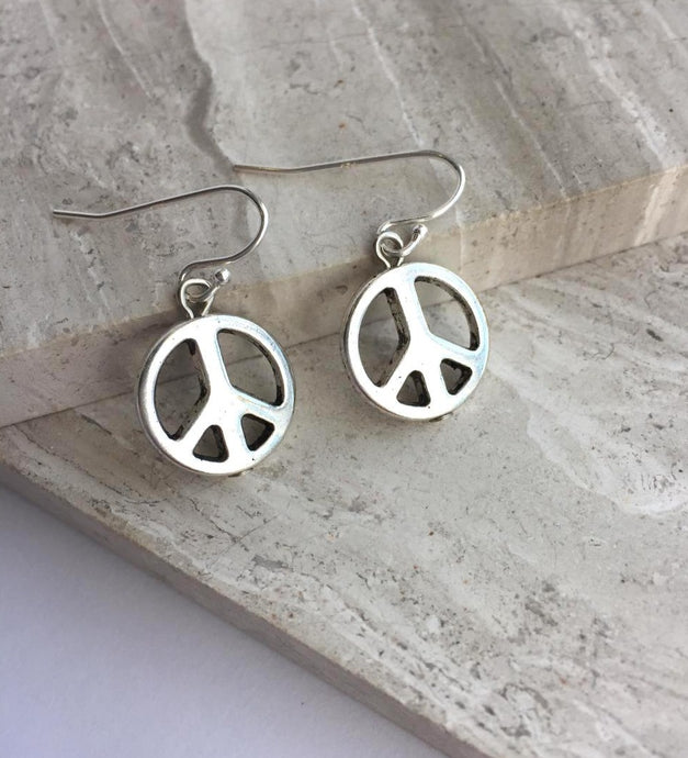 Silver Peace Sign Earrings