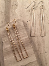 Long Triangle Earrings, gold wire, sterling silver wire