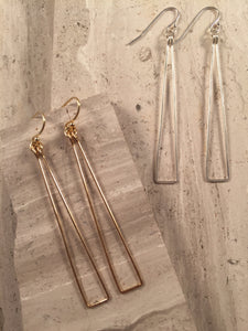 Long Triangle Earrings, gold wire, sterling silver wire