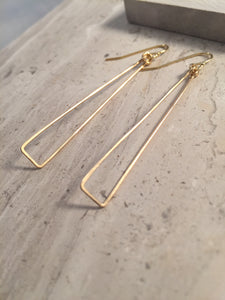 Long Triangle Earrings, gold wire