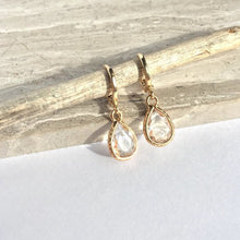 JPeace Designs Small Clear Crystal drop Gold Huggie Earrings