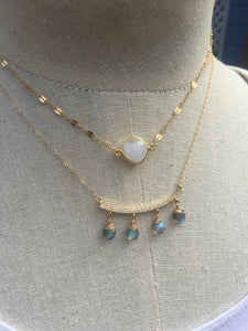 Moonstone and Razor chain Necklace gold and CZ bar with labradorite drops necklace gold