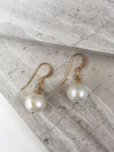 White Pearl Earrings, gold