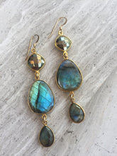 Pyrite & Labradorite Stone Earrings, gold