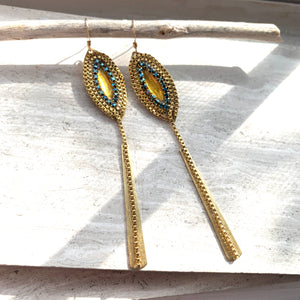 Vintage Amber glass Long Chain Earrings, JPeace Designs